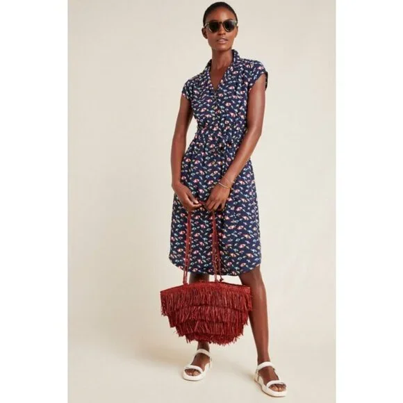 💕ANTHROPOLOGIE MAEVE💕 Catherine Shirtdress ~ Beach Umbrella Print 14 NWT - Picture 2 of 16